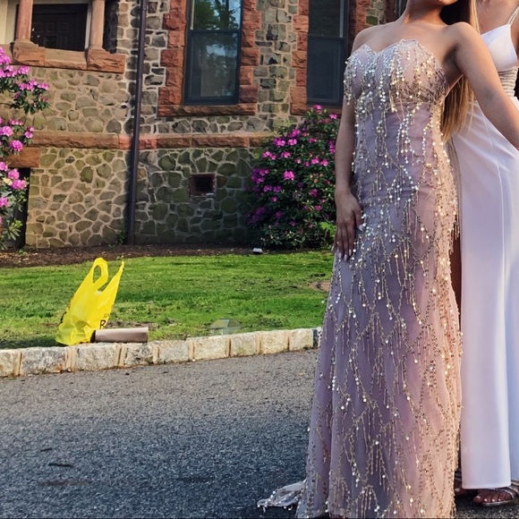 LAVENDERISH BEDAZZLED FLOOR LENGTH PROM DRESS CUSTOM MADE ORIGINAL - Picture 2 of 8